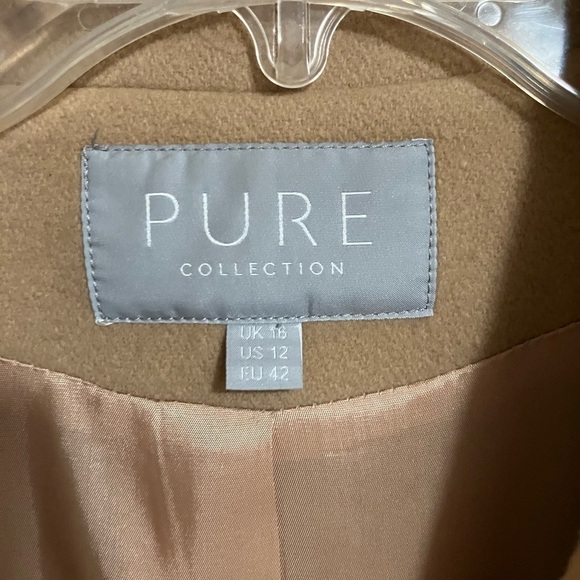 Wool Cashmere Blend Carmel Elegant Minimalist Career Coat Pure Collection SZ 12 - Picture 9 of 11